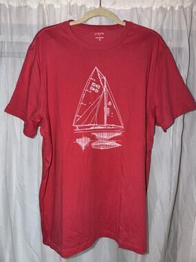 J.Crew Sailboat Blueprint Graphic Tee XL Red Nautical Coastal 100% Cotton